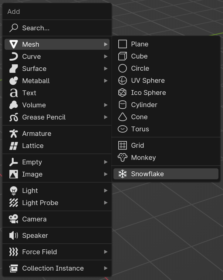 a) Add-mesh menu